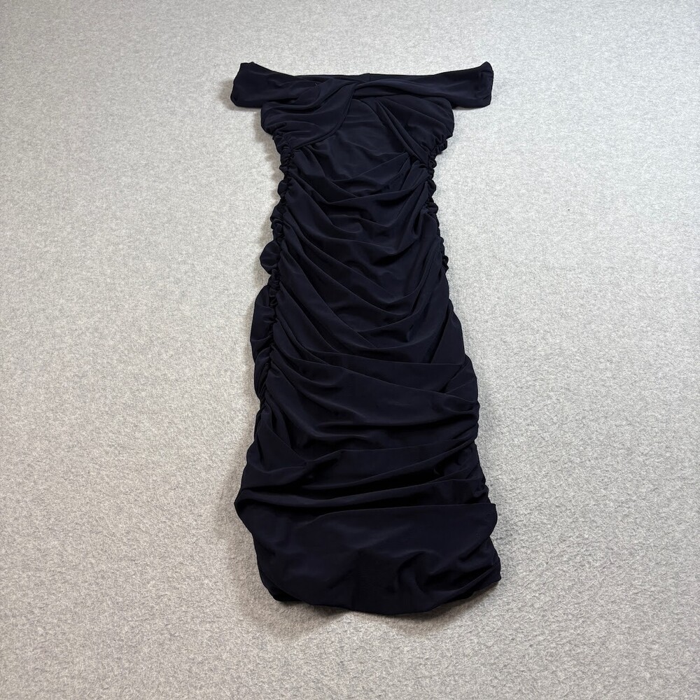 Club L Dress Woman 4 Navy Blue Ruch Off-the-Shoulder Cocktail Formal Dance Party